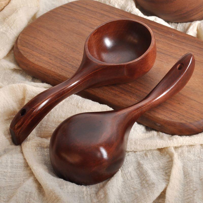 

2PCS Long Wooden Spoon Korean Style Natural Wood Long Handle Round Soup Spoon Cooking Mixing Stirrer Eat Sowing Wooden