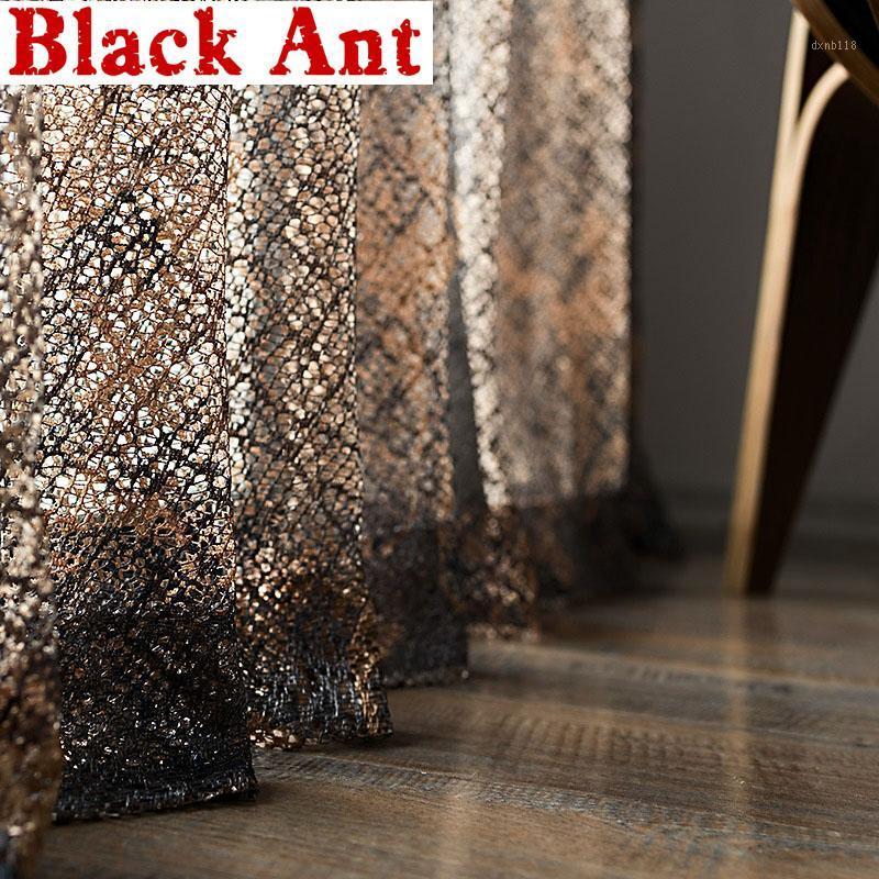 

Light Luxury Coffee Gold Leaves Hollow-out Curtain Tulle for Living room Bedroom Window Screen Sheer Voile Fabric Cortina X810F1