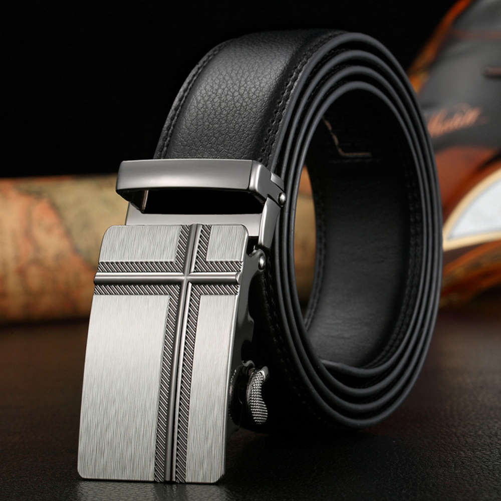

New men's leather belt auto buckle leather aviation belt business belt, Black