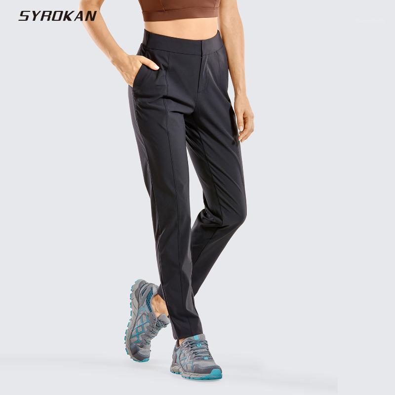 

SYROKAN Women's Zip-off Hiking Pants Lightweight Quick Dry Comfy Casual Pants Elastic Waist Straight Leg1, Black01