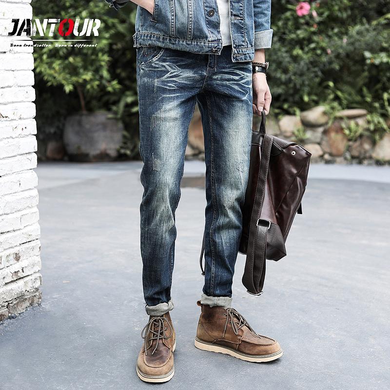 

2021Spring Autumn Ripped Jeans Men Cotton Slim Fit Stretch Fashion Streetwear Frayed Distressed Casual Denim Pants Male Trousers, Blue