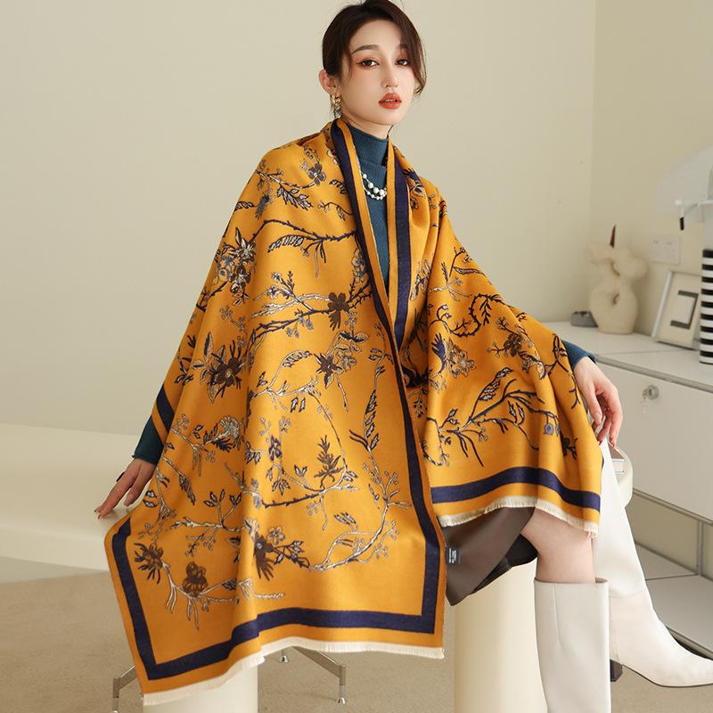 

Hats, Scarves & Gloves Sets 2021 Winter Scarf For Women Cashmere Warm Blanket Shawls And Wraps Fashion Print Foulard Bufanda Stoles, Blue;gray