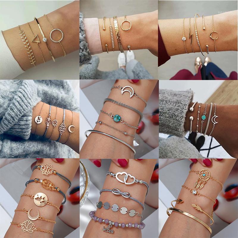 

Geometric Lotus Moon Bracelet Women Retro Multilayer Circle Bracelet Set Jewellery Accesorios Wholesale Pulseras Kpop1