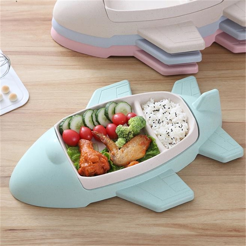 

Toddler Baby Dishes Cartoon Aircraft Shape Plate Environmentally Separated Child Food Plates Kids Dinnerware Tableware Tray LJ201019