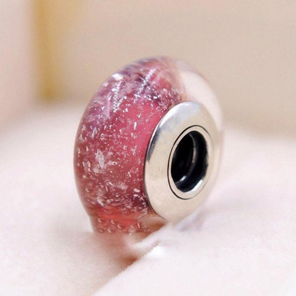 

925 Sterling Silver Anna Pink Fluorescent Murano Glass Signature Color Beads Fit Style Jewelry Charm Bracelets