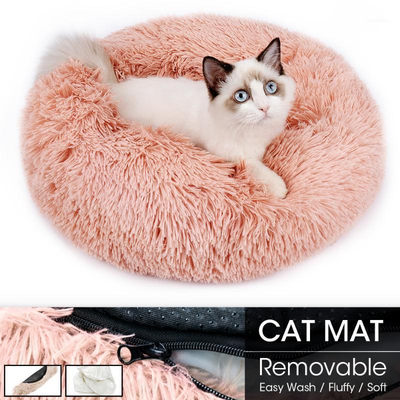 

Round Cat Mat Soft Long Plush Comfortable Basket Pet Cat Bed Cushion Dog House Winter Warm Pet Mat sofa For Animals Sleeping1