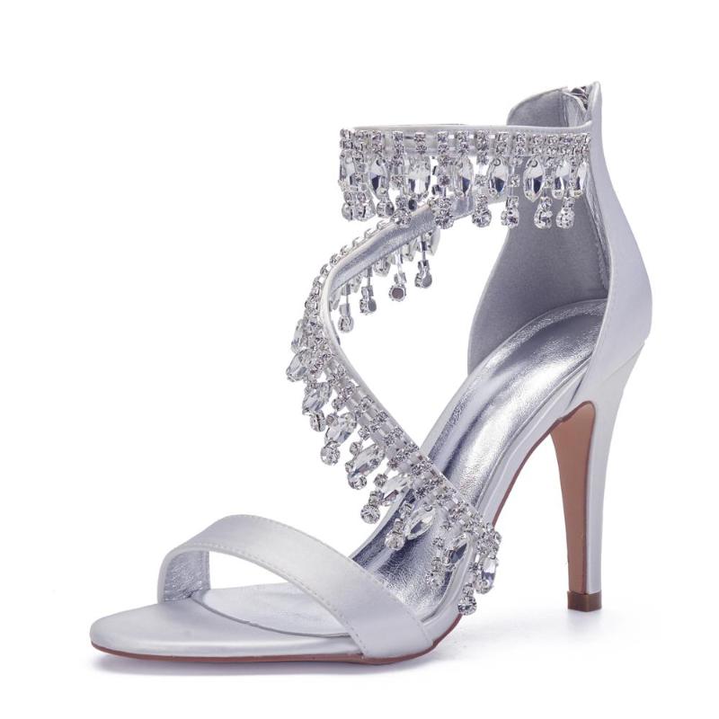 

Women's High Heel Sandals Bridal Wedding Shoes Ankle Strap Crystal Zipper Back Formal Evening Prom Party Dress Shoes Pumps, White