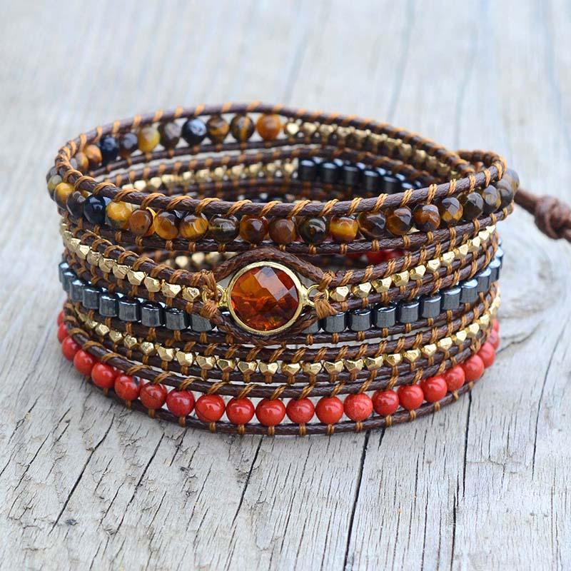 

handmade bohemian bracelet Vintage vegan Natural stone 5 strands multilayer wrap bracelet
