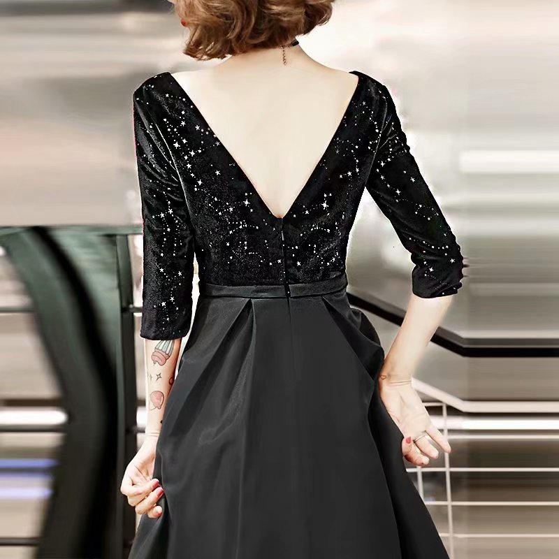 

2021 New Black Evening Low-cut V-three Quarters Line Betrothed Dressed As Wedding Robes 5E8Q