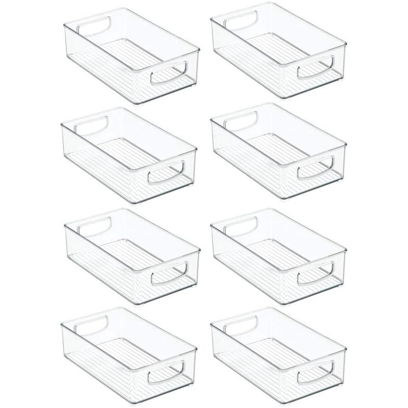

8Pcs Refrigerator Organizer Bins Stackable Fridge Organizers with Cutout Handles Clear Plastic Pantry Storage Rack