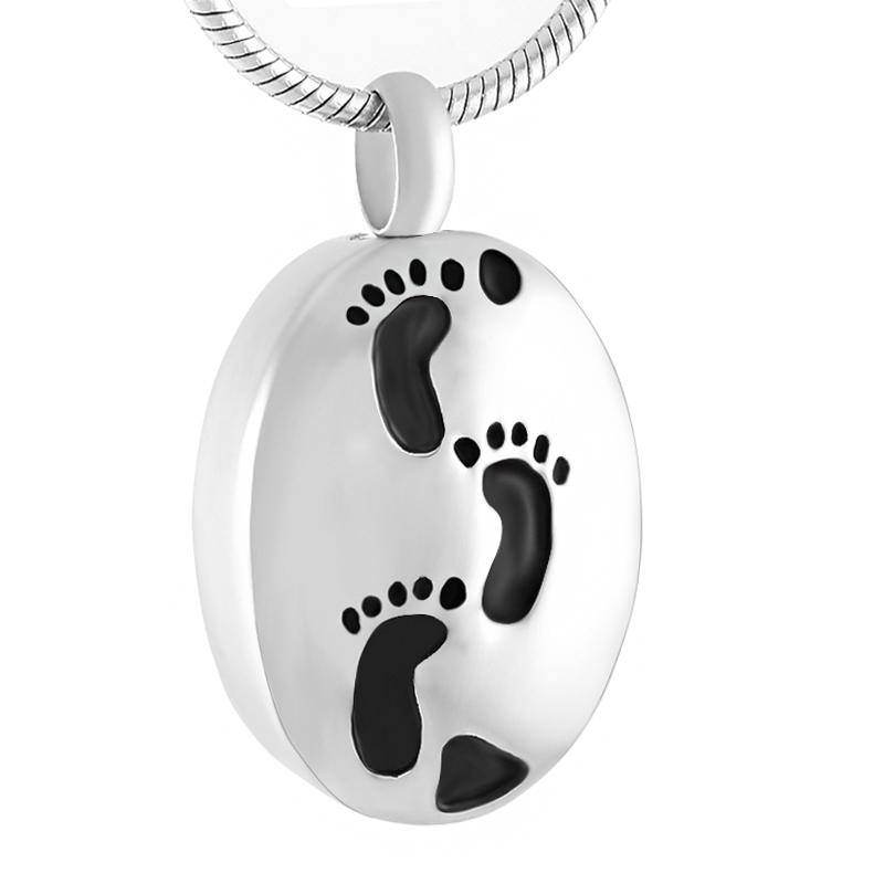

Lovely Feet Print Engraved In Oval316L Stainless Steel Pendant Souvenir Necklace Ashes Cremation Urn Jewelry Keepsake Kids Gifts