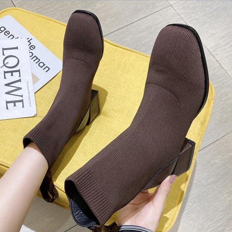 

Ankle Boots Stretch Socks Boots Women Shoes Fashion Short 2020 New Autumn Gothic Thick Heel High Heels Stretch Short, Black