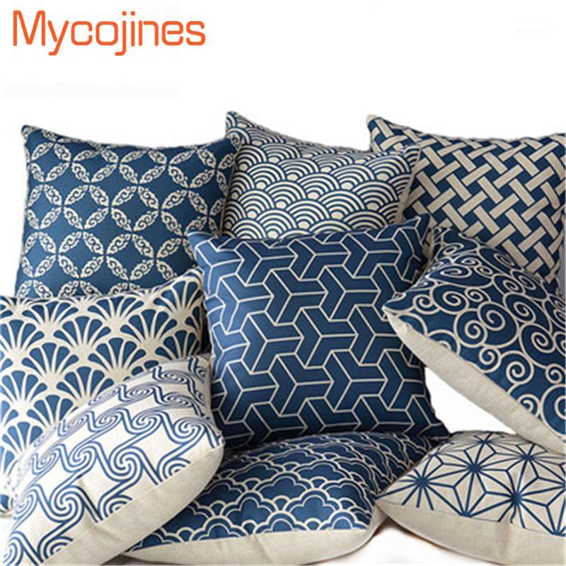 

18" Square Cushion Cover Blue line wavy ripples Throw Pillows cotton linen pillow cover soft car office Decorative Pillowcase1