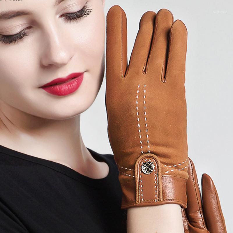 

NEW 2020 Genuine Leather Women Gloves Female Elegant Suede Sheepskin Gloves Spring Autumn Winter Touchscreen Optional 33551