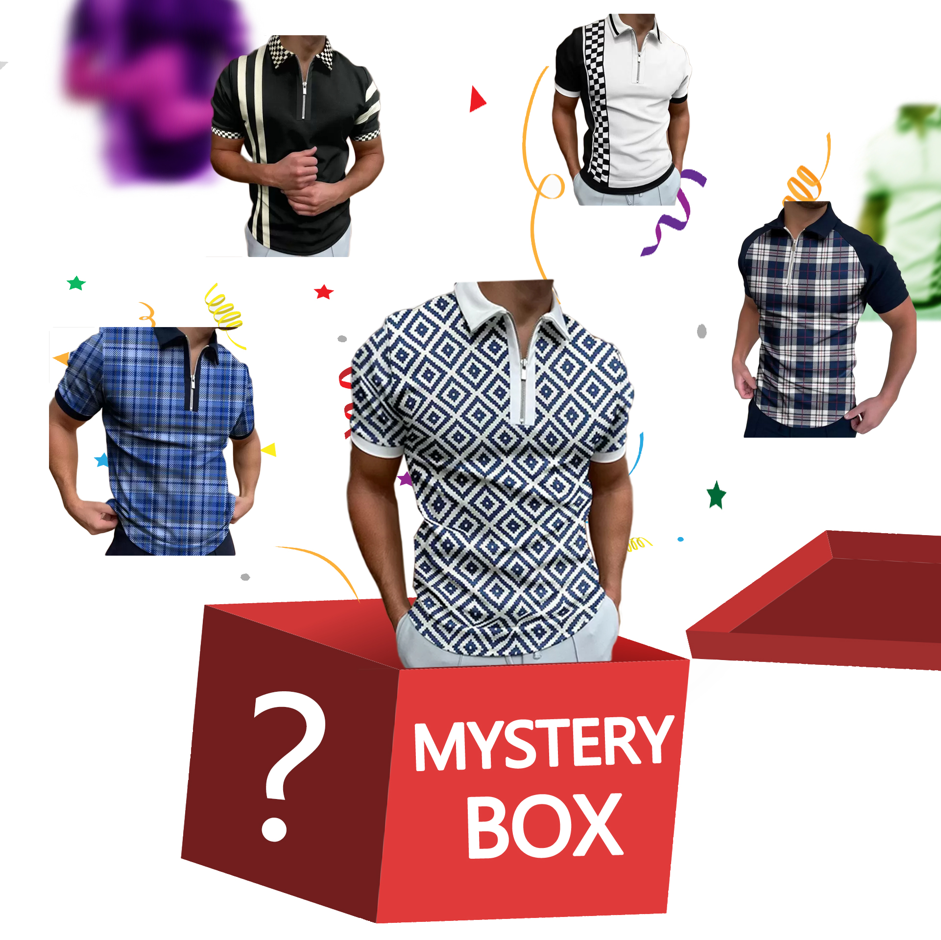 

The Lucky Mystery Toy Gift Box Has A Chance To Open: Men's Polos Random Style, White;black