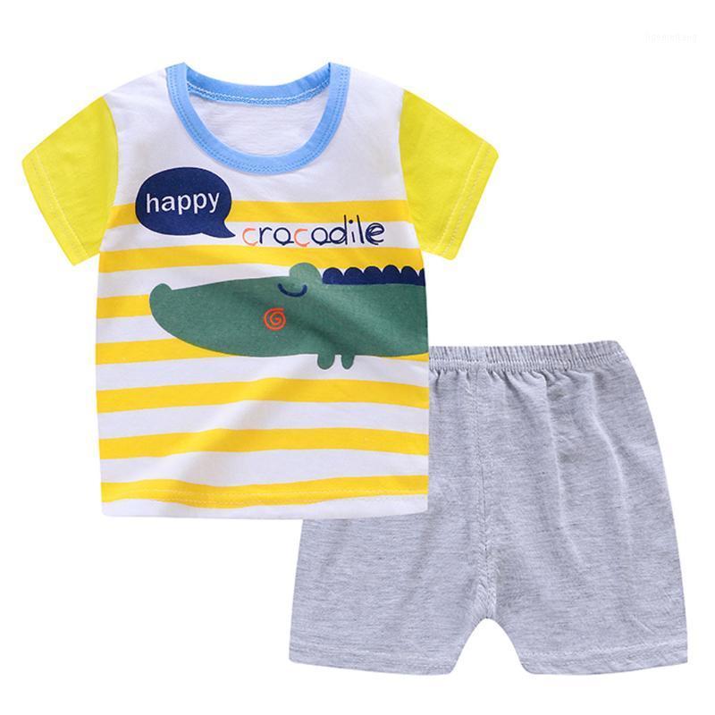 

Newborn Infant Baby Boys Girls Clothes Outfits Short Sleeve Cartoon Tops Shirt+Pants Outfits Baby Clothes Set1, White