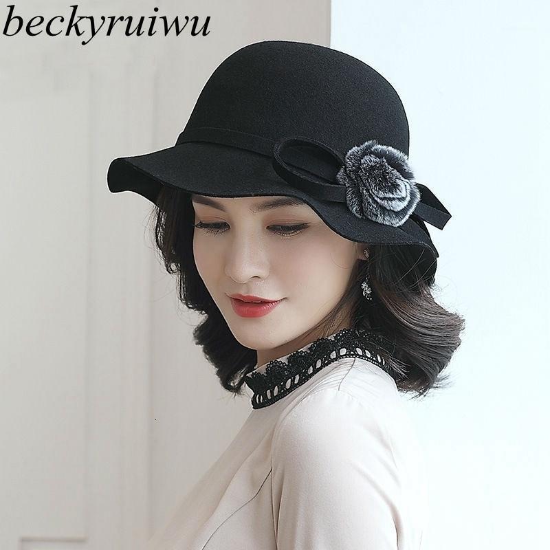 

Elegant Bowknot Ladies Wool Felt Bowler Black Fedora Hats For Women Wide Brim Vintage Floppy Winter Cloche Hats1