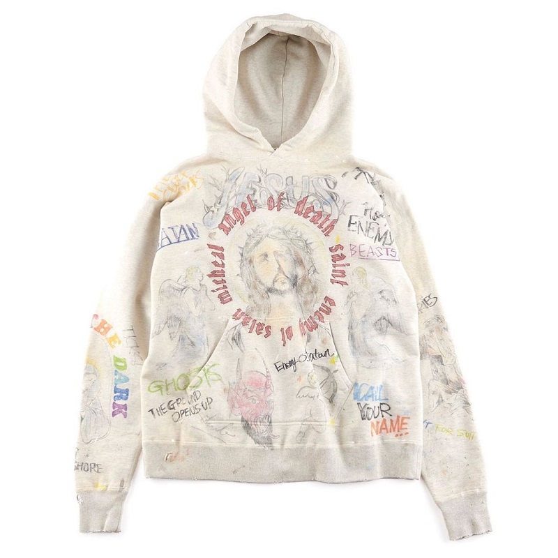 

20FW Fashion Autumn Winter Japan Graph Graffiti Hand Painted Vintage Hoodie Skateboard Hoody Unisex Hooded Sweatshirt, Gray