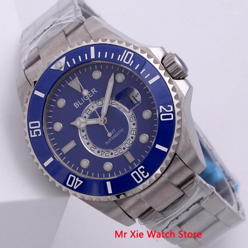 

Wristwatches Bliger 43mm Automatic Mens Watch Ceramic Bezel Date GMT Luminous Waterproof Clock Mechanical Wristwatch Men1, No1