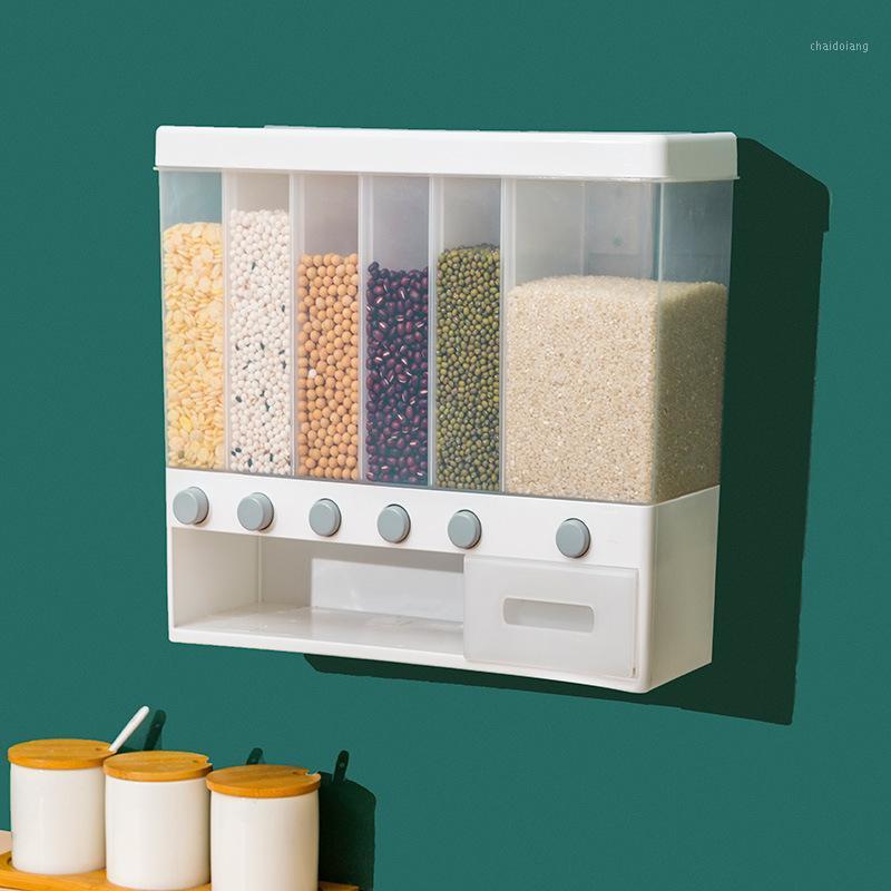 

Wall-Mounted Grid Grain Storage Bucket Whole Grains Rice Bucket Kitchen Metering Grain Storage Tank Seal Tank Container1