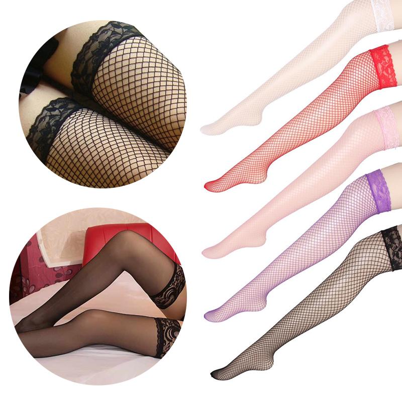 

Sexy Lady Fashion Sheer Thigh High Stocking Breathable Mesh Fishnet Long Stockings Women Lace Stay Up Hollow Out Stockings, 1pair purple