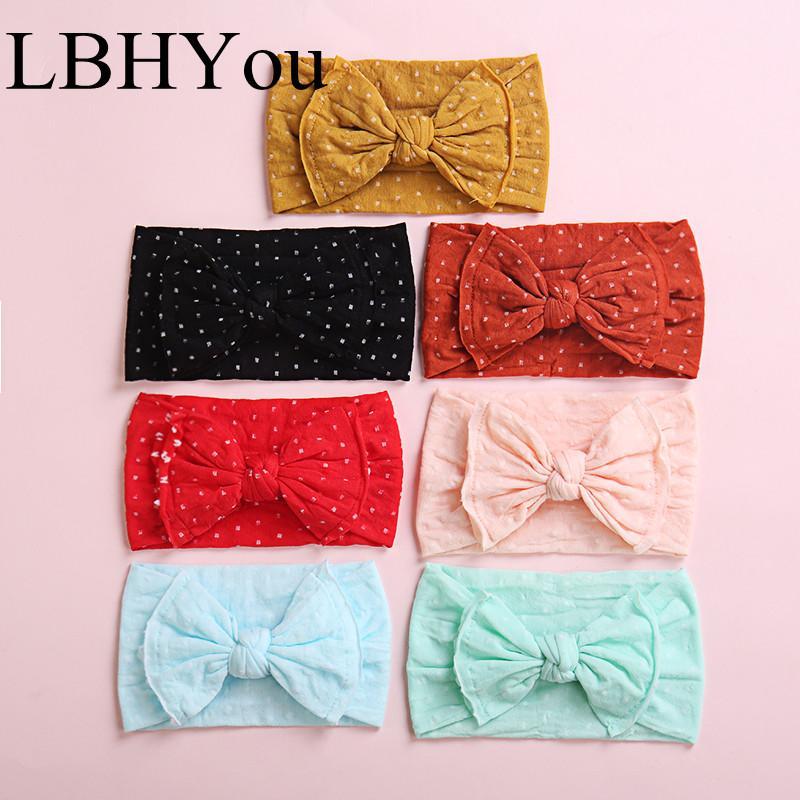 

20pcs/lot Knot Bows Nylon Headbands Soft Wide Polka Dot Turban Headwraps Newborn Baby Girls Hair Accessories1