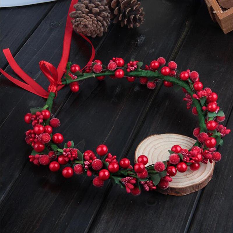 

1pcs/lot Women Headwear Pearl Head-ornaments Berry Flower Hairbands Hair Accessories For Bride Wedding Headdress1, Red wrist