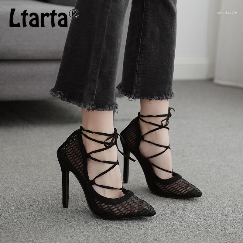 

LTARTA 2020 Summer Fashion Black Cross Straps Fine Heel Women's Shoes Hollow Roman Large Size High Heel Women's Sandals ZL1