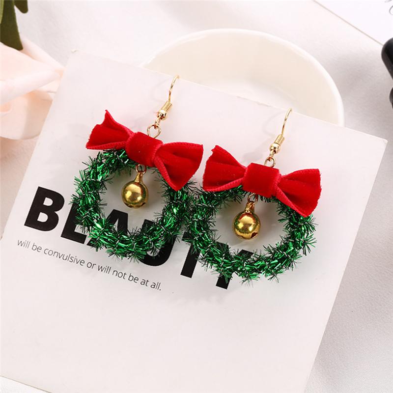 

Christmas Wreath Dangle Earrings New Design Jingle Bell Red Bow Women Fashion Christmas Drop Earrings New Year Gifts For Women