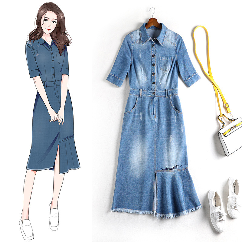 

Skinny Fit Jeans Chubby M2021 10339 Party Bathrobe Vintage Robes Indefinite Dress for Woman 2021 Omhx, Denim blue.