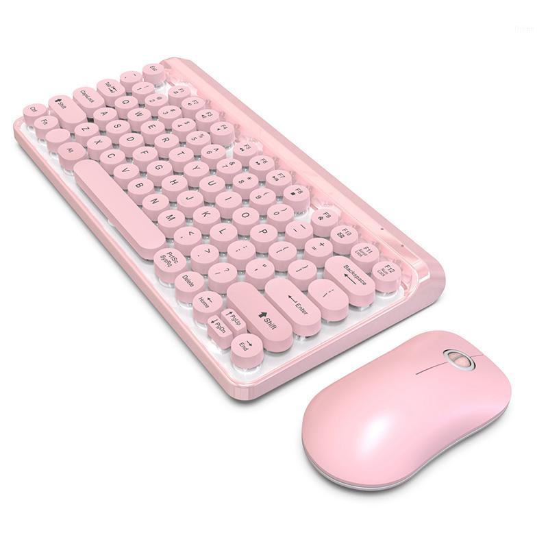 

Wireless Retro Keyboard & Mouse Set 84 Keys 2.4GHz Wireless Multimedia Keyboard Mechanical Feel Computer Mouse Set1