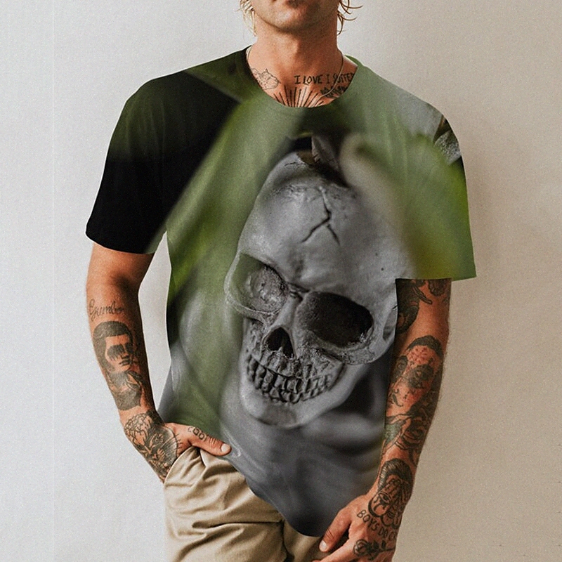 T-shirt Hommes 3D Imprimé plantes graphiques Crâne Crâche Crillière Daily Sports Print Housses à manches courtes Casual Classic Designer Grand et