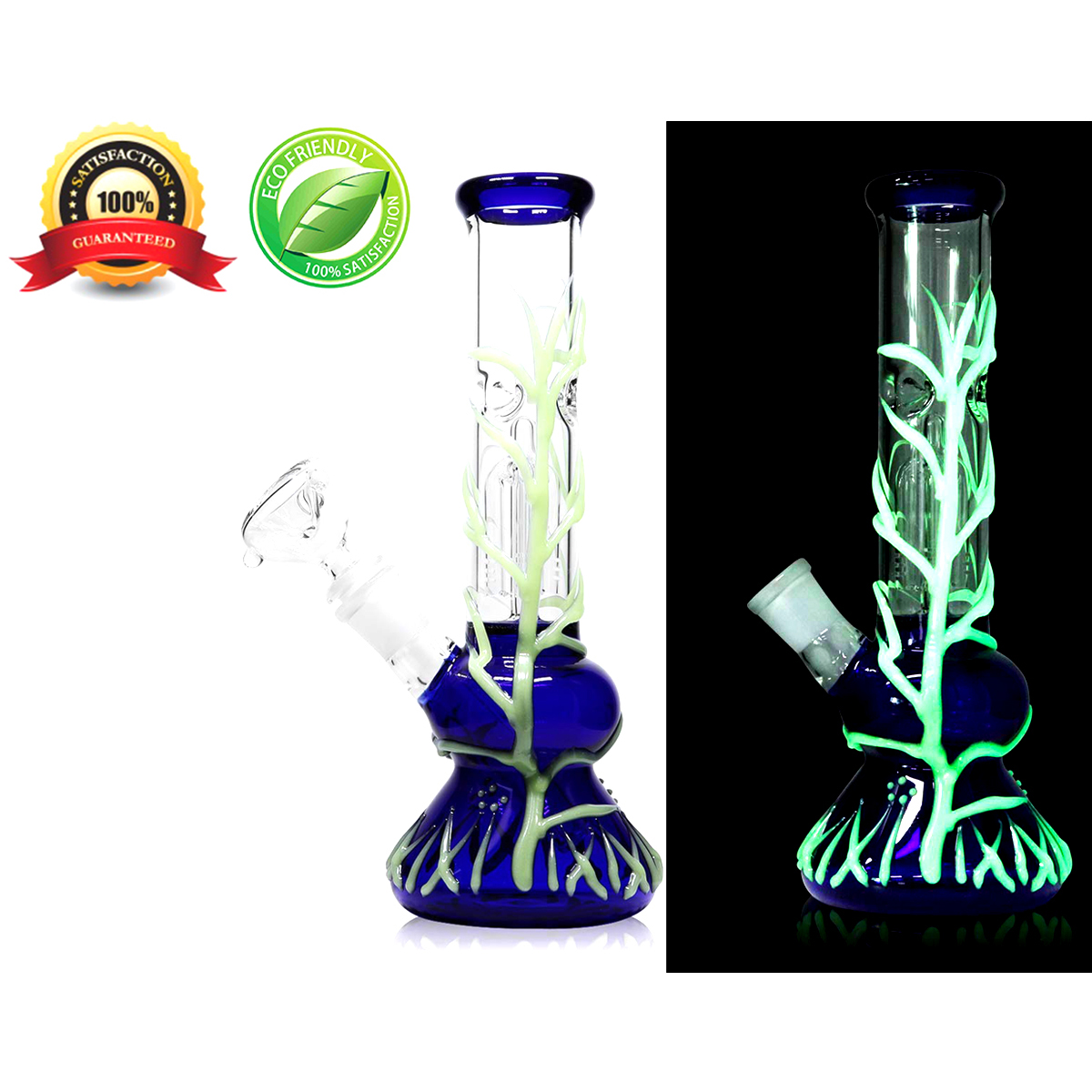 

12 inch Glass Bong Handmade Beaker Style Water Pipe Smoking Accessories (Classic Glowing Tree)
