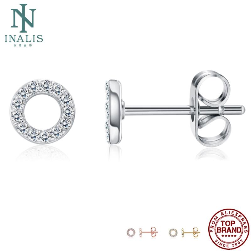 

INALIS Copper Stud Earrings For Women Fashion Tricolor O-shaped Exquisite Zircon Stud Earrings Party Fine Jewelry New Listing