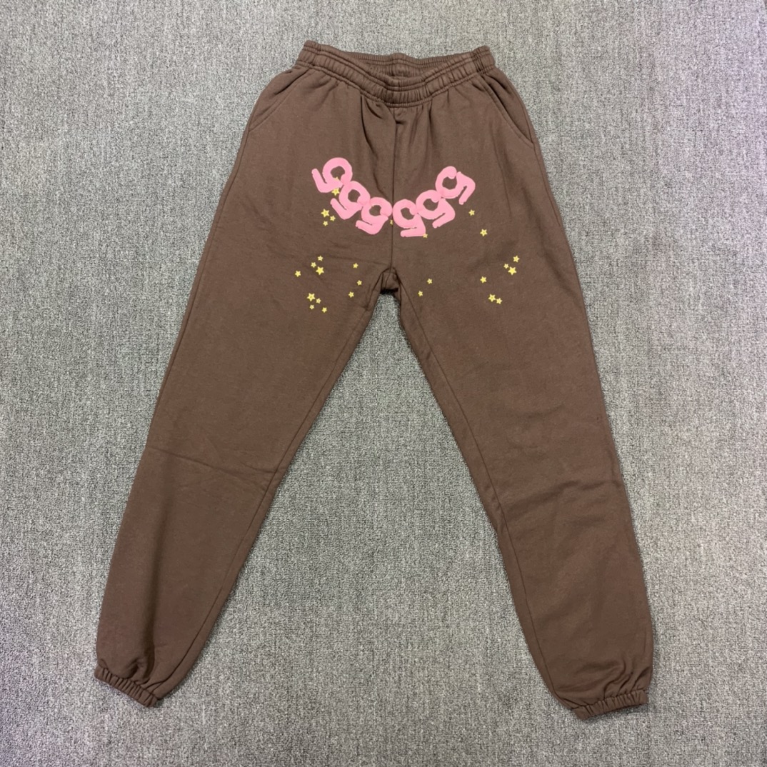 

Brown Graffiti Spider Web Pattern 555555 Sweatpants Men Women 11 High Street Quality Young Thug Sp5der Pants Joggers Trousers