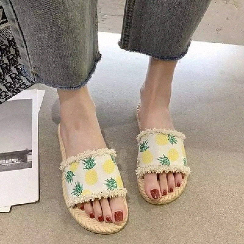 

Women Slipper Pineapple Print Flip-flops Casual Outdoor Soft Sole Non-slip Slides 2020 Summer Ins Style Beach Ladies Shoes #R26o, Black