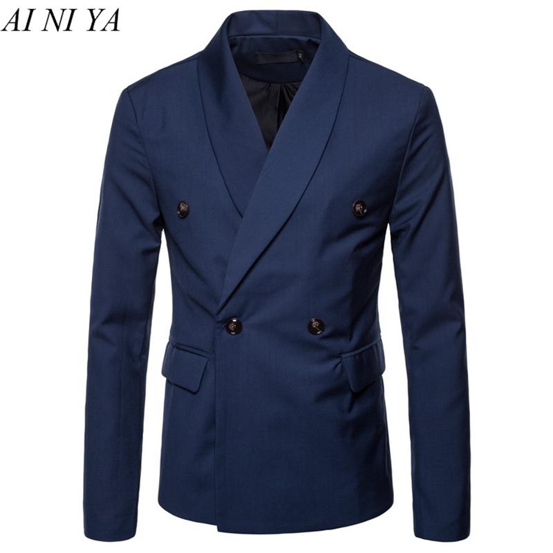 

New mens casual color large size double-breasted green fruit collar blazer fashion business fit comfortable high quality clothes, Black