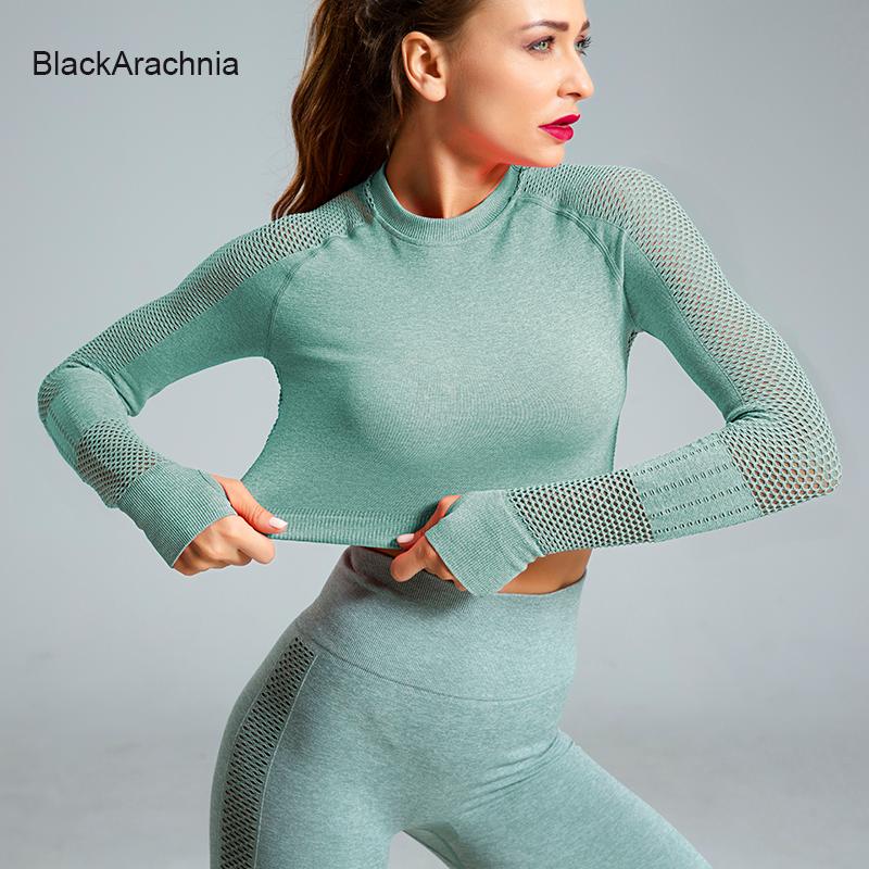 

Women Energy Seamless Yoga Sets Sexy Breathable Mesh Knitted Gym Set 2 Piece Sportswear Long Sleeve Top+High Waist Yoga Leggings, Leggings dark green