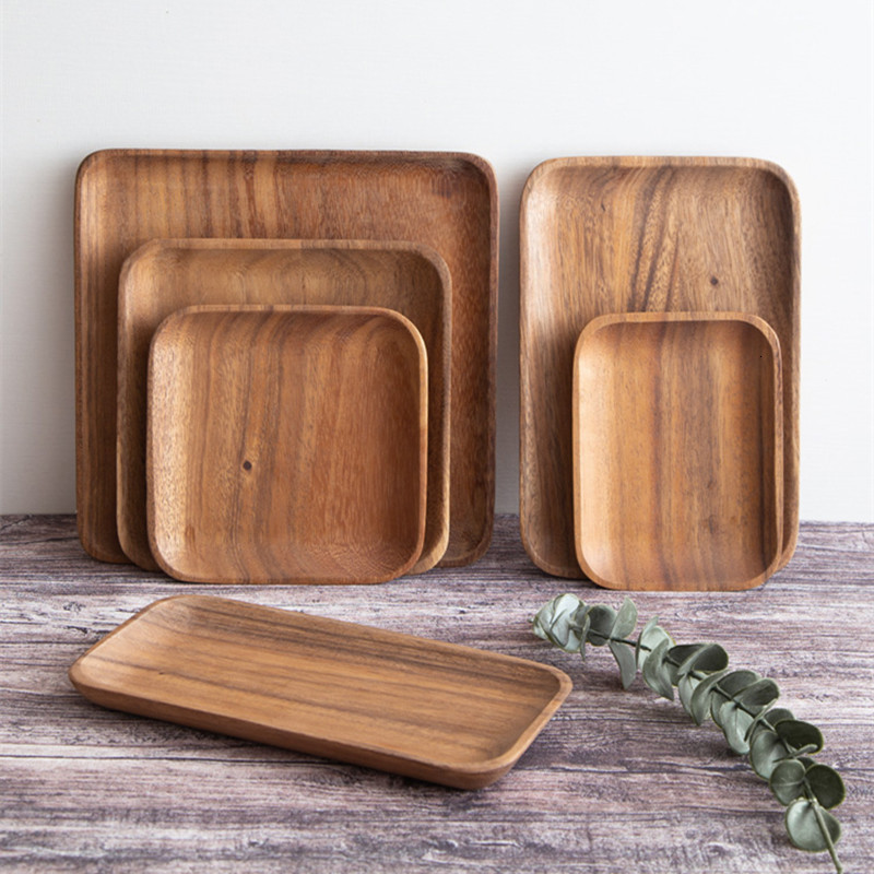

2021 New Square Solid Wood Pan Cake Fruit Dishes Saucer Dessert Dinner Bread Pizza Rectangle Round Plate Tea Coffee Tray Storage Xkox