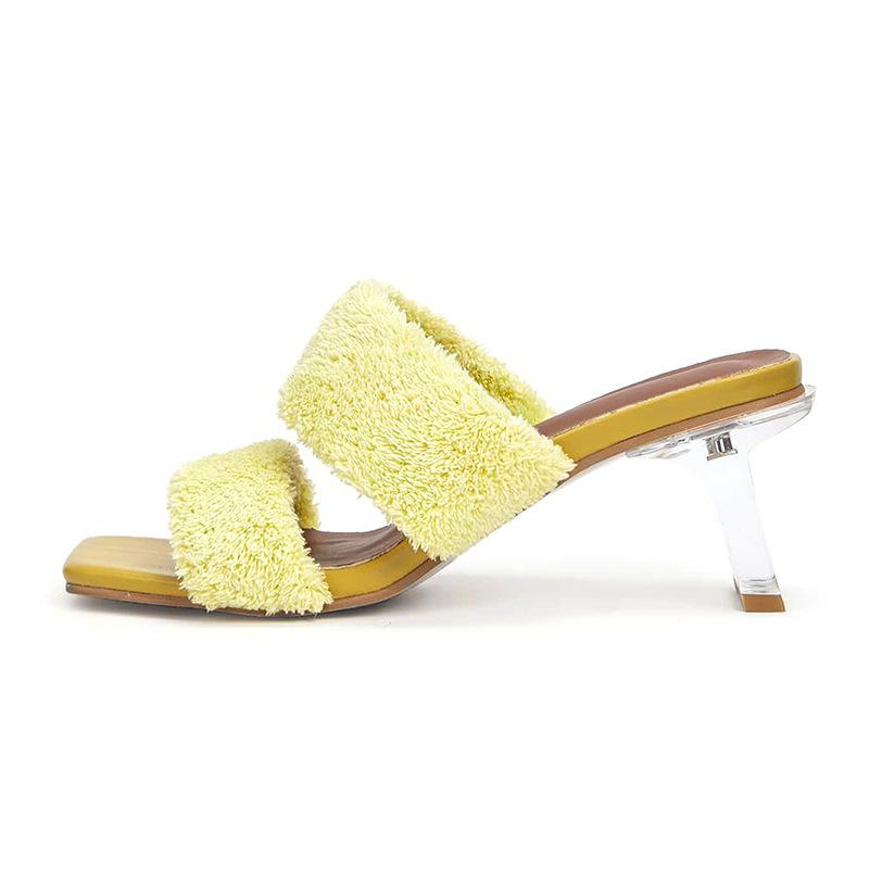 

Fluffy Plush Slingbacks Women Ladies Summer Slides Open Toe Transparent Party Dress Sandals Designer Feniminal Sweet Prom Shoes, As show