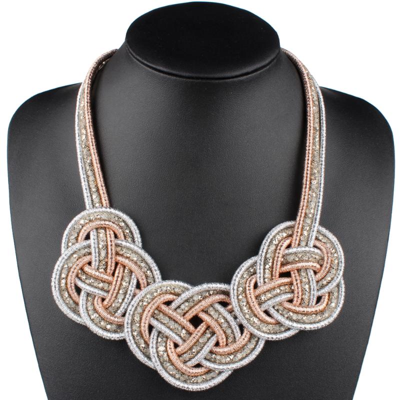 

Claire Jin Three-flower Crystal Rope Bohemian Necklace for Women Handmade Braided Ethnic Jewelry Choker Fashion Accessories