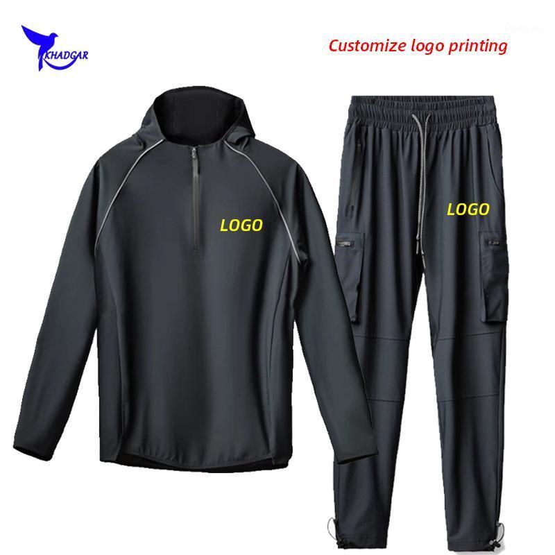 

2020 Autumn Quick Dry Hoodies+Pants 2 Pcs Tracksuit Men Hooded Sports Suits Gym Fitness Sportswear Training Running Set Custom1, 833 white