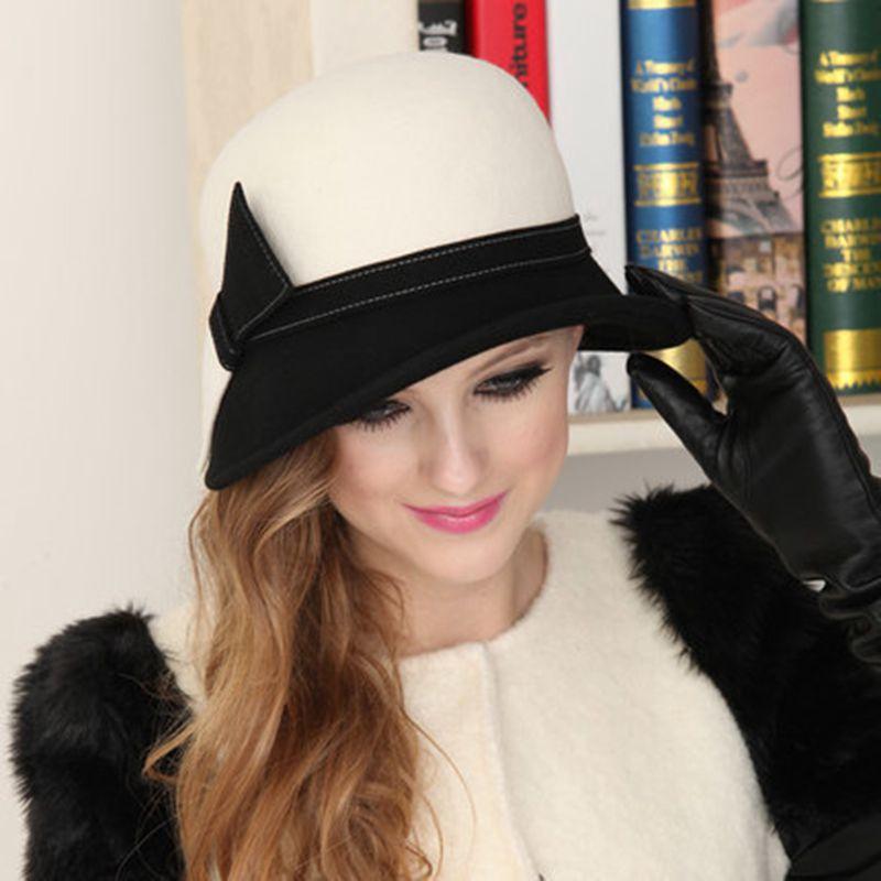 

100% Wool Hats Female Party Formal Fedora Hat For Women Chapeau Femme Feutre Winter Ladies Felt Fedoras Caps, A2