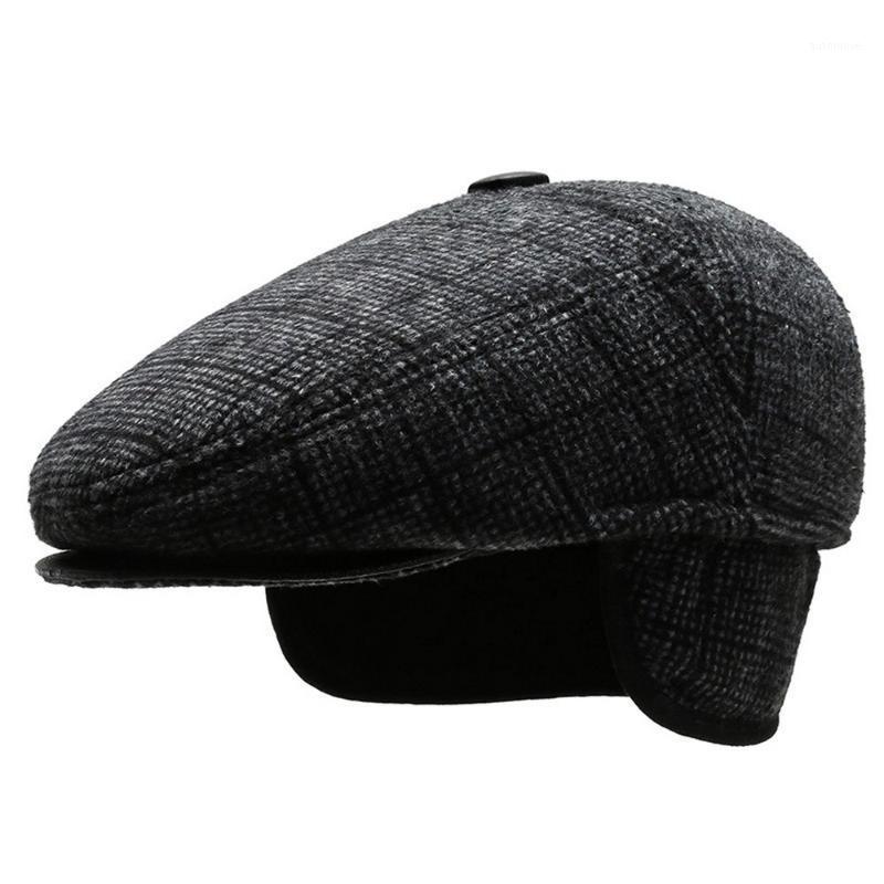 

Man Berets with Ear Protection Winter Hats Cotton Solid Color Keep Warm Thick and Soft Outdoor Fashion1, Black