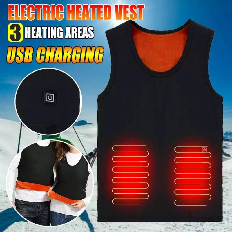 

Women Men USB Smart Electric Heated Velvet Vest Outdoor Hiking Cycling Skiing Warm 3 Adjustable Temperature Levels Abdomen Back, Black
