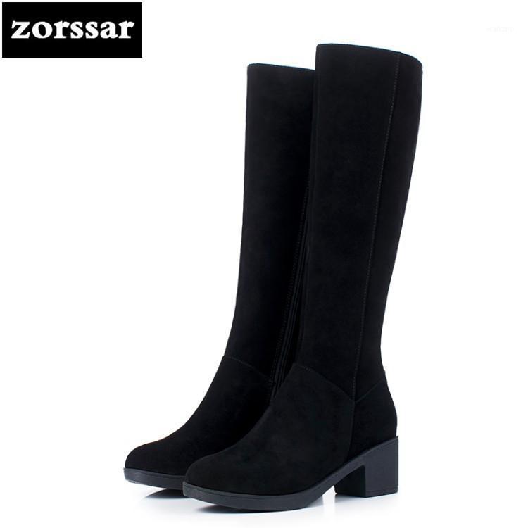 

Zorssar} 2020 New Winter Fur Female Snow boots Fashion knee high Boots Cow Suede Leather Thick heel Women Knee High1, Black