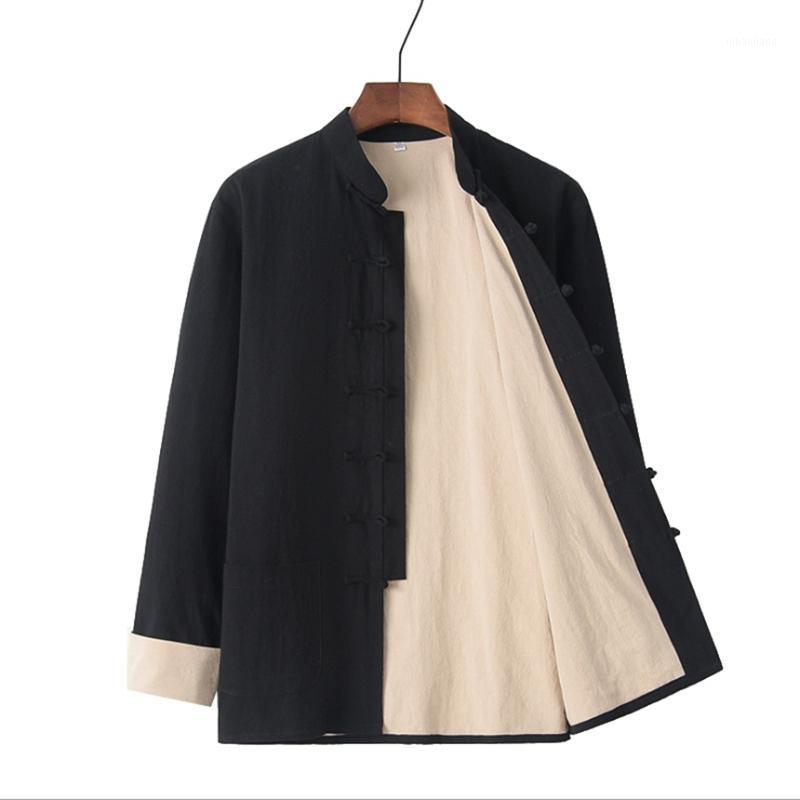 

PLus size 4XL Men's Casual Kung Jacket Autumn Mandarin Collar Coat Male Long Sleeve Wu Shu Jacket Double-deck Cotton Coat1, Black