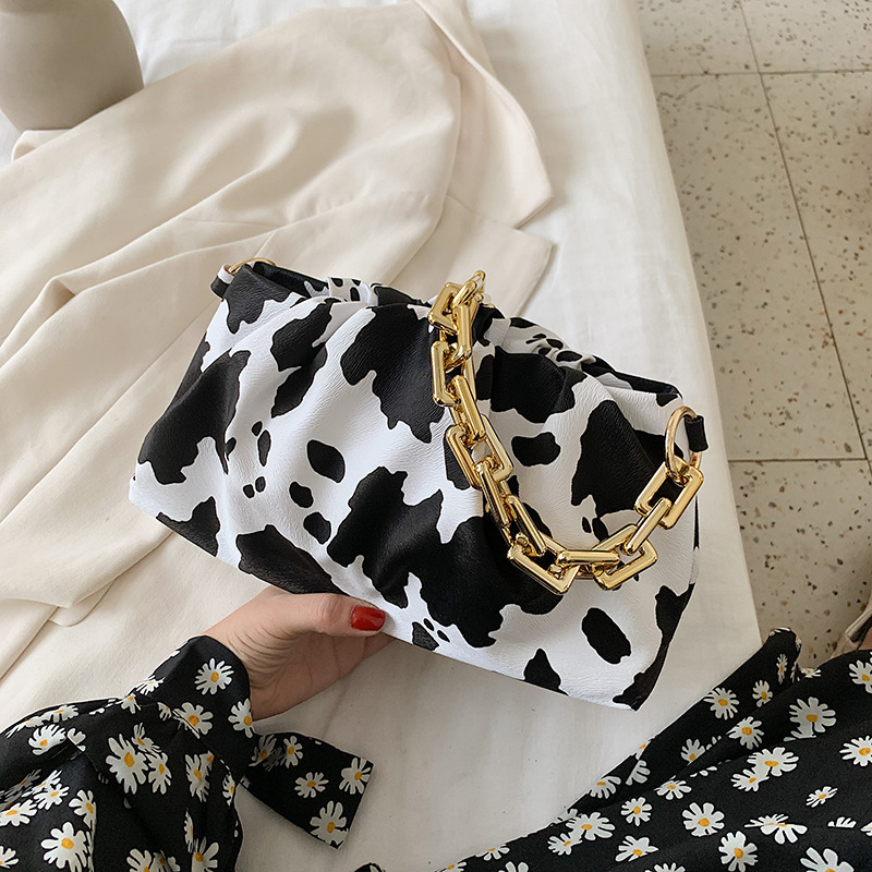 

women fashion kawaii cute new 2021 shoulder bags female handbags pu leather chain cows spot black white zebra pattern wholesale 2 color