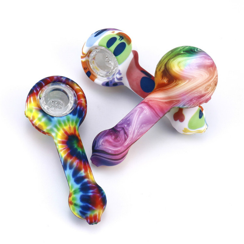 

Wholesale Soft Multi Color Silicone Pipe with glass bowl Mini Portable Hand tube Pipes for tobacco Dry Herb