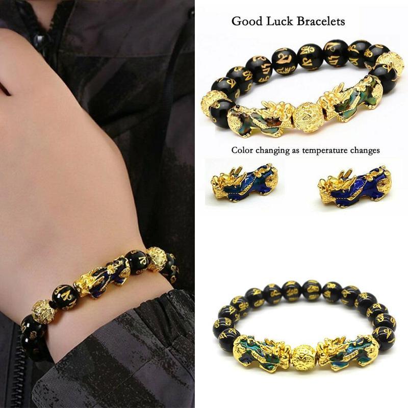 

Hot Feng Shui Black Obsidian Pi Xiu Wealth Bracelet Attract Wealth Good Lucky Stone Beads Bracelet Men Women Wristband